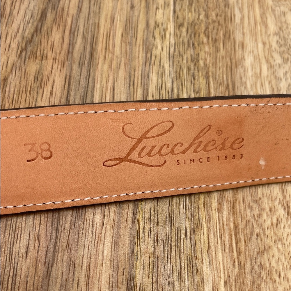 Lucchese Dark Brown Leather Belt with Gold Buckle Men Size 38 - Picture 2 of 8